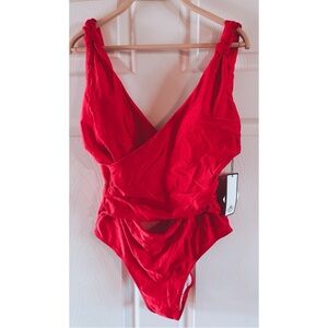 Bold Red Plunging V-Neck swimsuit